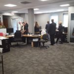 Touring the offices at TriMedia.