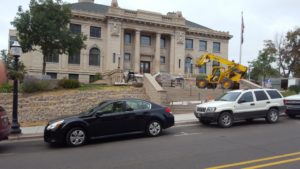 They have really improved the front of the library with a beautiful sitting area under the tree on the left and the new retaining wall.